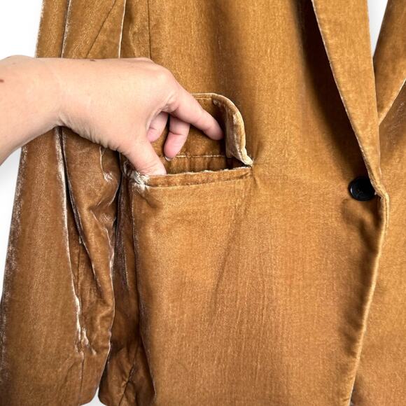 Banana Republic Mustard Yellow Velvet Velour One Button Blazer Women's Size 4 - Picture 7 of 10